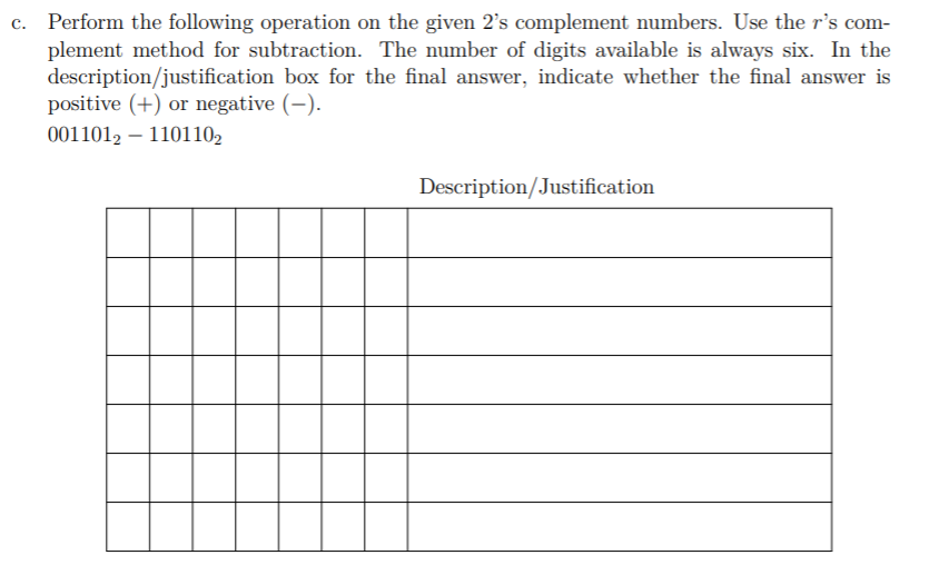 Solved c. Perform the following operation on the given 2's | Chegg.com