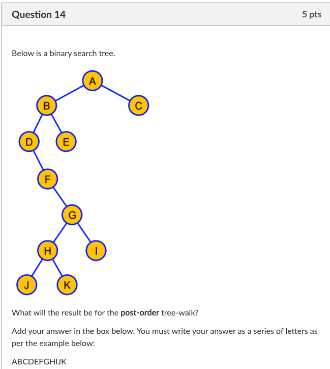 Solved Question 14 5 pts Below is a binary search tree. A B | Chegg.com
