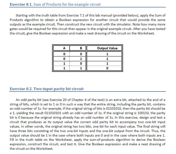 Solved Worksheet Lab Experience 8, Logic Circuits (B) Dir...