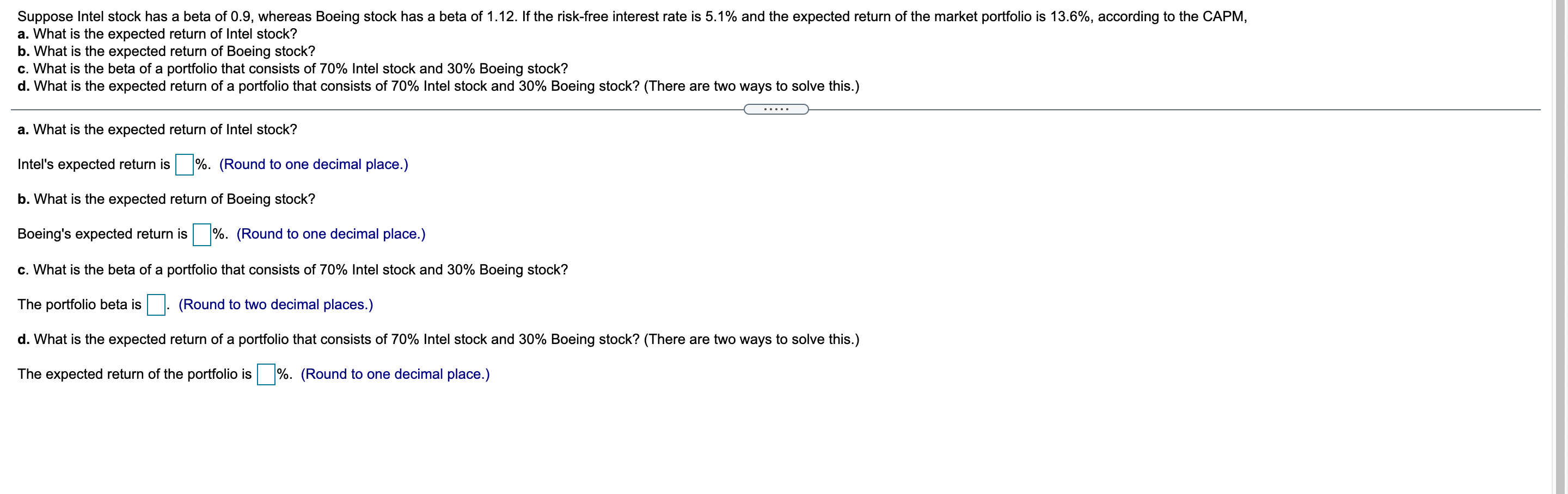 Solved Suppose Intel stock has a beta of 0.9, whereas Boeing