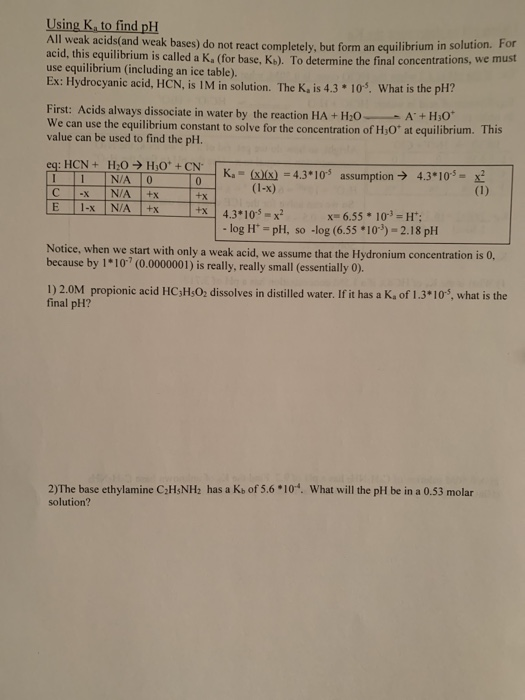 Solved Using Ka to find pH All weak acids(and weak bases) do | Chegg.com