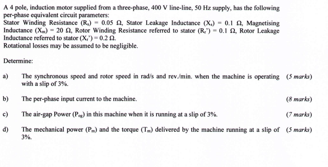 Solved A 4 pole, induction motor supplied from a | Chegg.com
