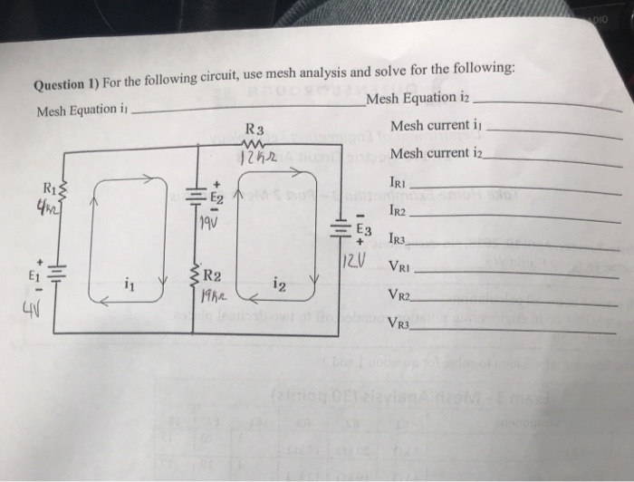 Solved Question 1) For the following circuit, use mesh | Chegg.com