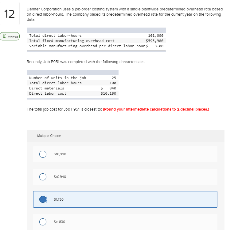 Solved 12 Dehner Corporation uses a joborder costing system