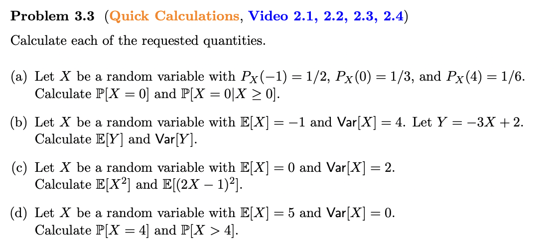 Solved Problem 3.3 (Quick Calculations, Video 2.1, 2.2, 2.3, | Chegg.com