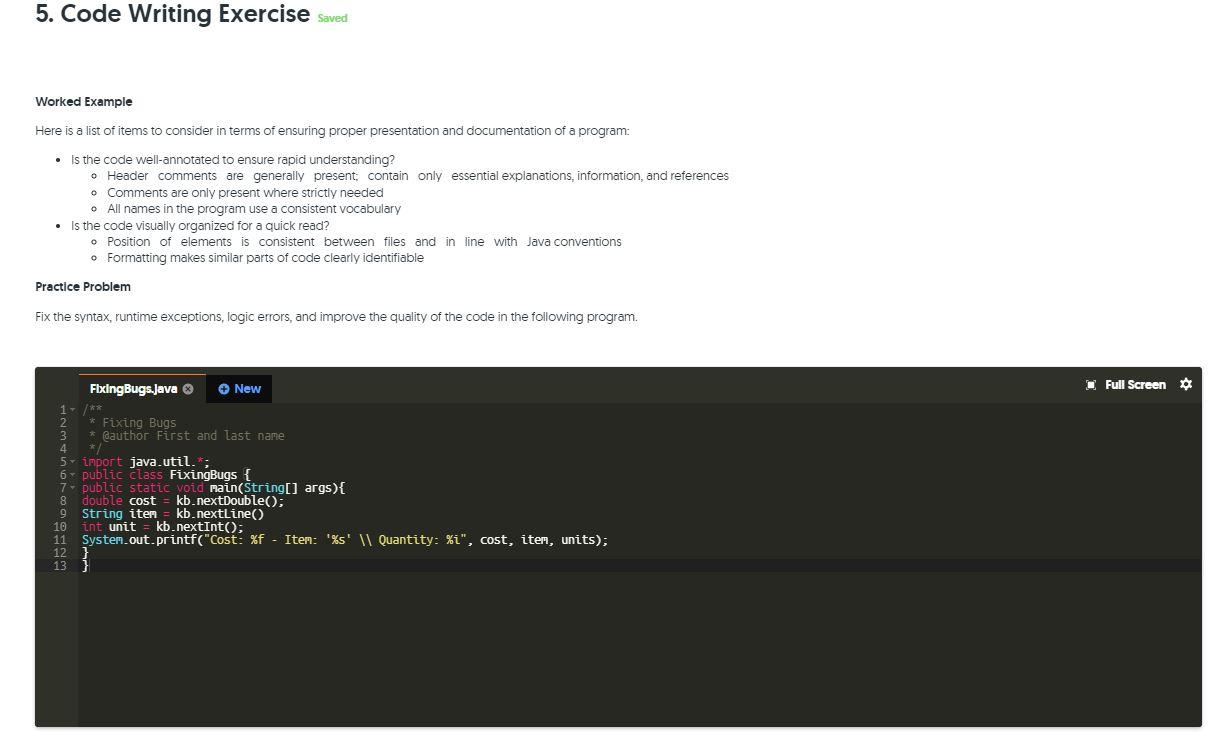 Solved 5. Code Writing Exercise Saved Worked Example Here is | Chegg.com