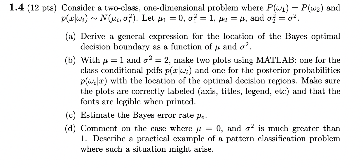 Solved pts) Consider a two-class, one-dimensional problem | Chegg.com