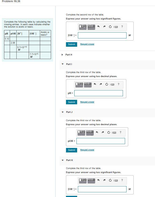 Solved Problem 16.36 Complete the second row of the table. | Chegg.com
