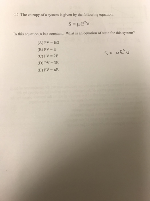 Solved The entropy of a system is given by the following | Chegg.com