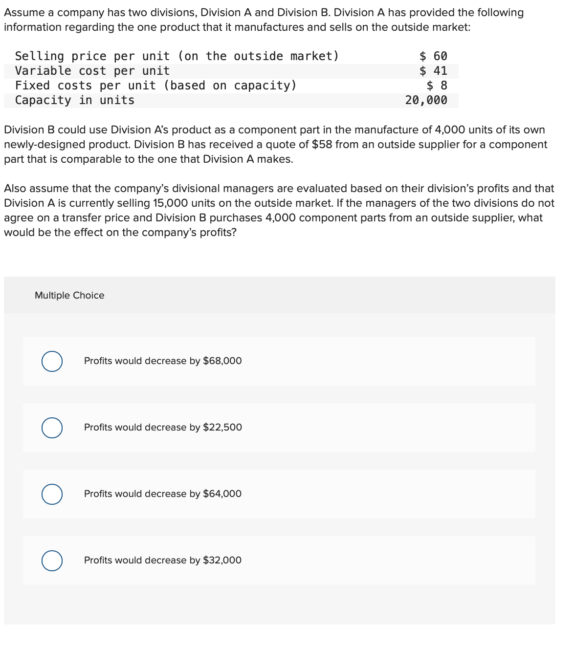 Solved Assume A Company Has Two Divisions, Division A And | Chegg.com