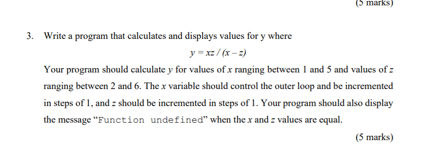 Solved (marks) 3. Write a program that calculates and | Chegg.com