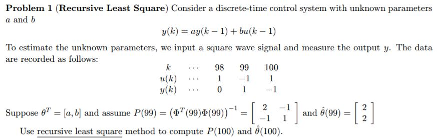 Problem 1 (Recursive Least Square) Consider a | Chegg.com