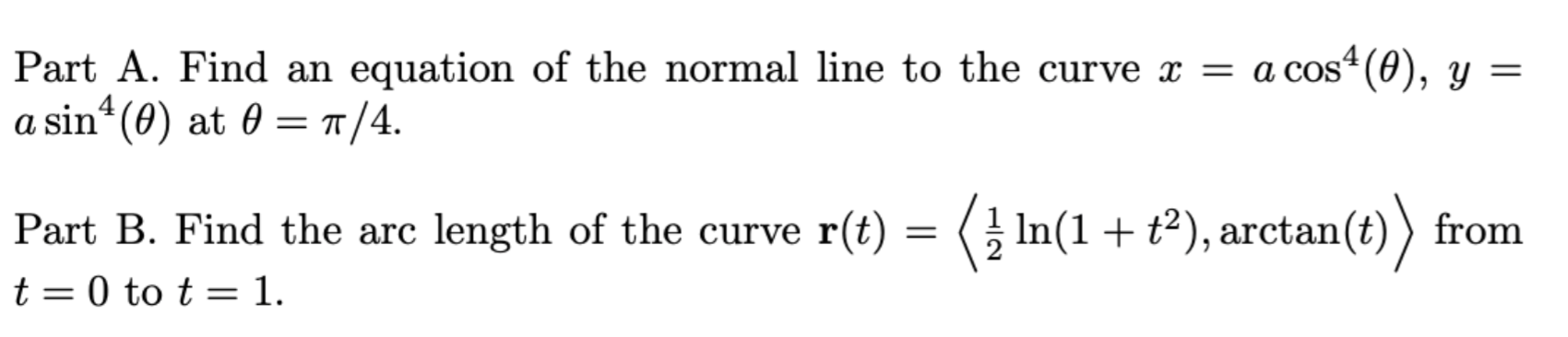 Solved = = Part A. Find an equation of the normal line to | Chegg.com