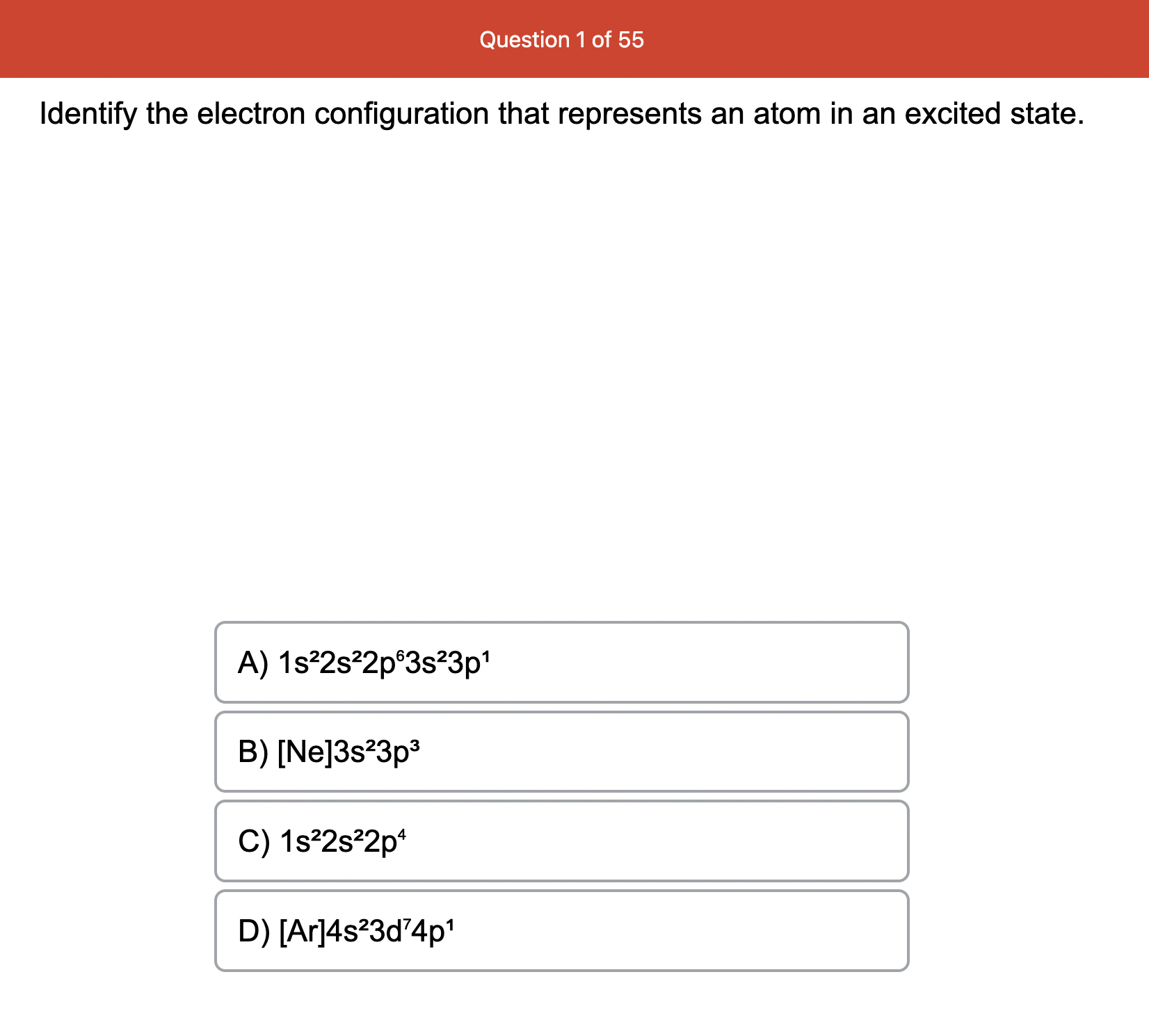 Solved Identify the electron configuration that represents | Chegg.com