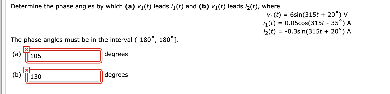 Solved Determine the phase angles by which (a) v1(t) leads | Chegg.com