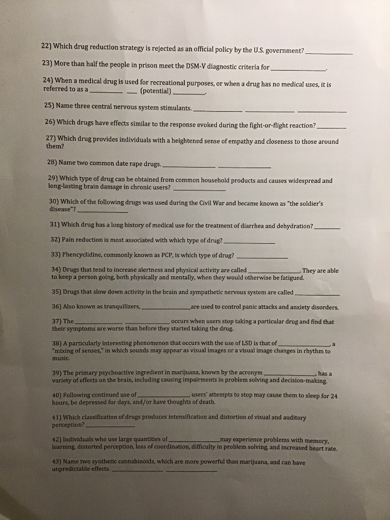 Drug Worksheet Name Class Time 1 A N Drug Is Any Chegg Com