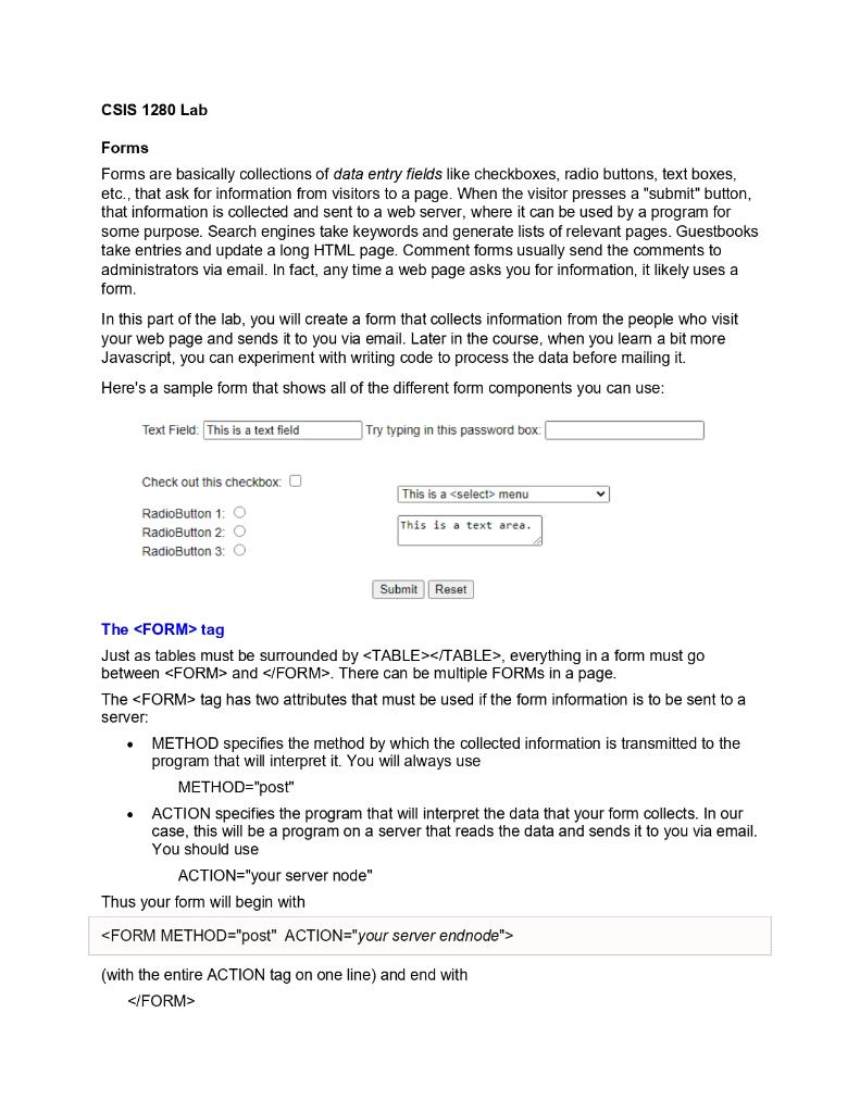 Solved In this part of the lab, you will create a form that | Chegg.com