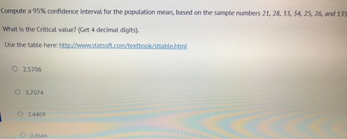 Solved Compute a 95% confidence interval for the population | Chegg.com