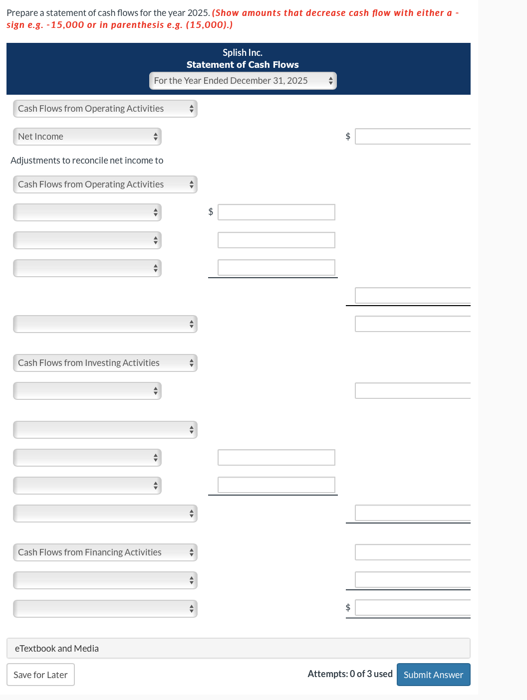 Solved The comparative balance sheets of Splish Inc. at the