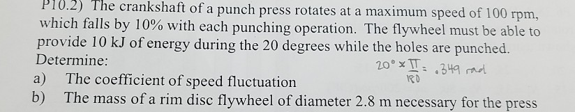 Solved P10.2) The crankshaft of a punch press rotates at a | Chegg.com