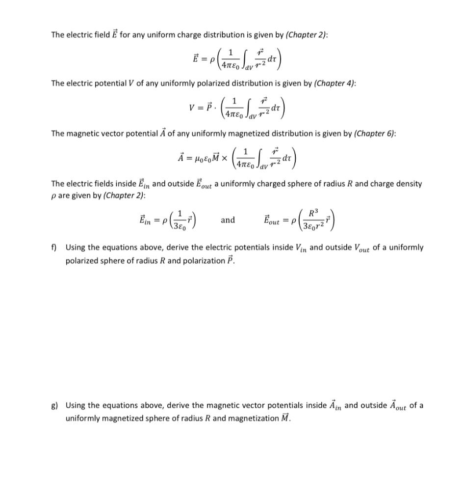 Solved The electric field E for any uniform charge | Chegg.com