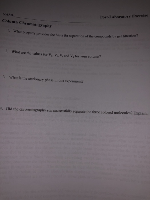 Solved PostLaboratory Exercise NAME Column Chromatography