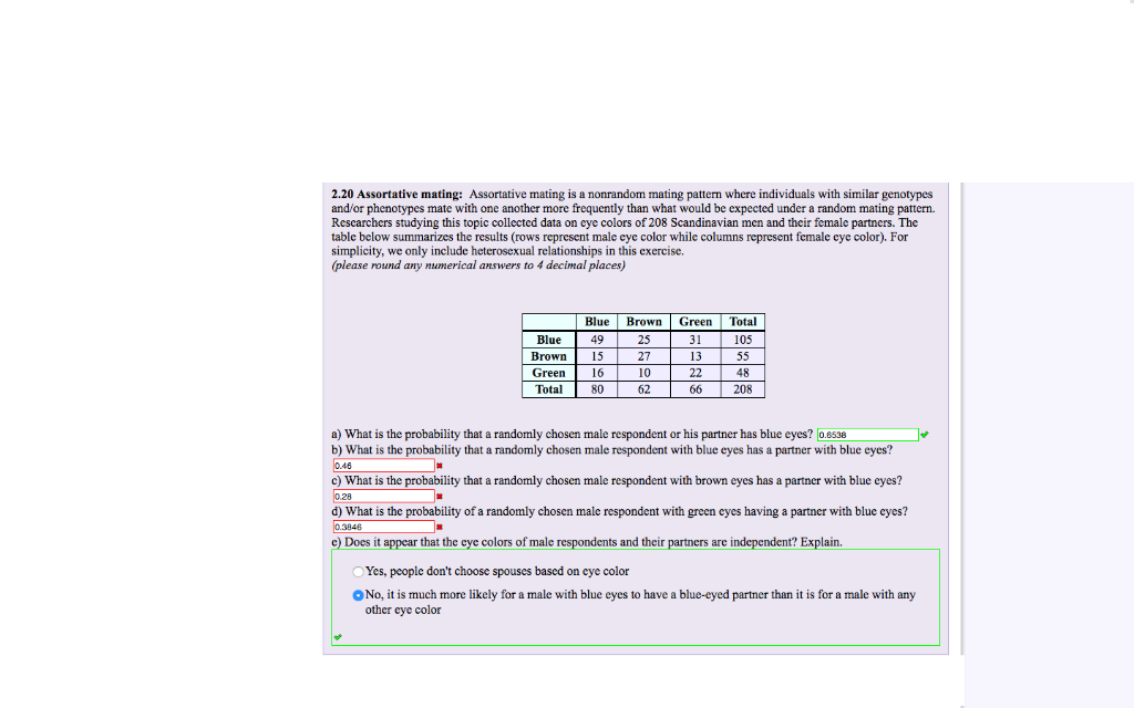 Solved 2.20 Assortative Mating: Assortative Mating Is A | Chegg.com