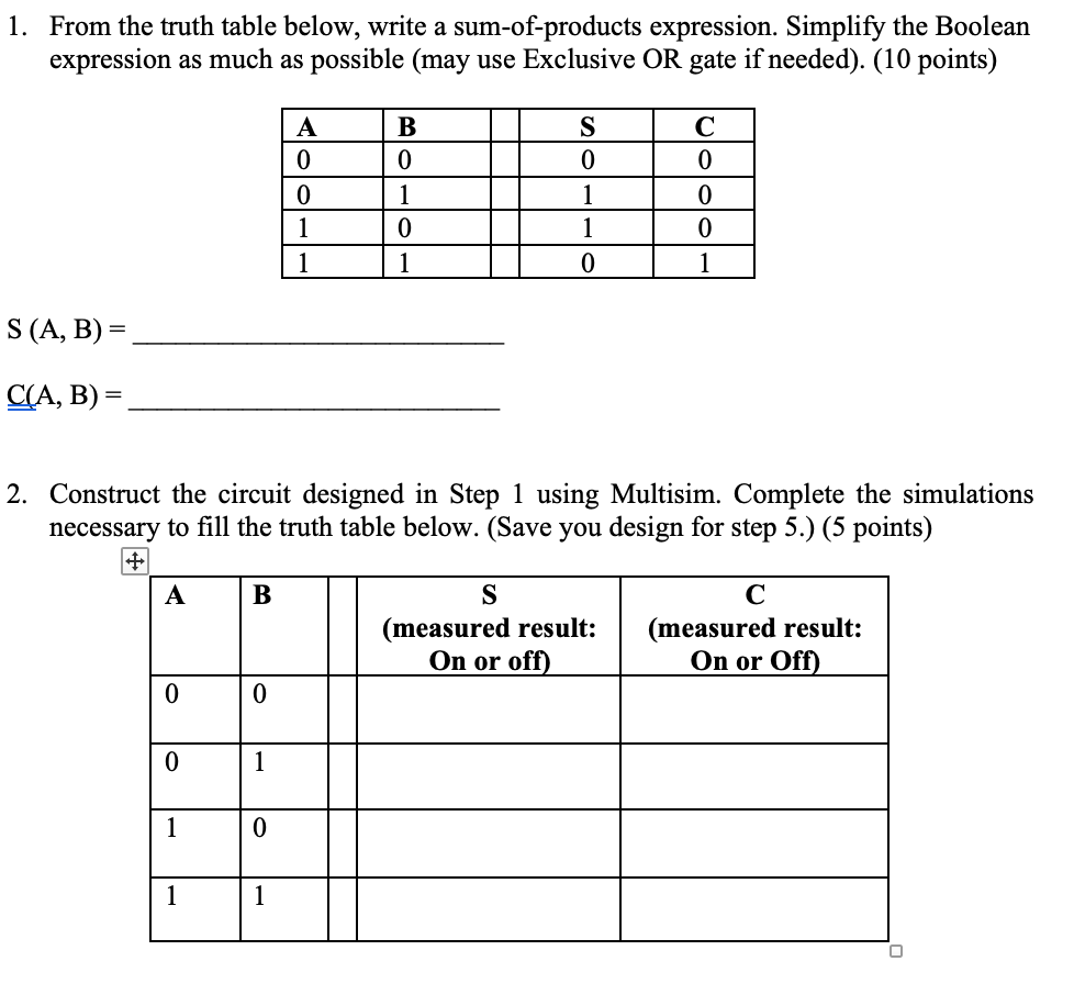 Solved 1. From the truth table below, write a | Chegg.com