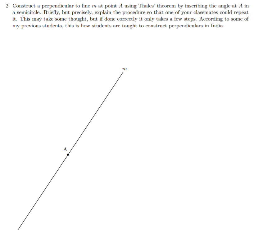 Solved 2. Construct a perpendicular to line m at point A | Chegg.com