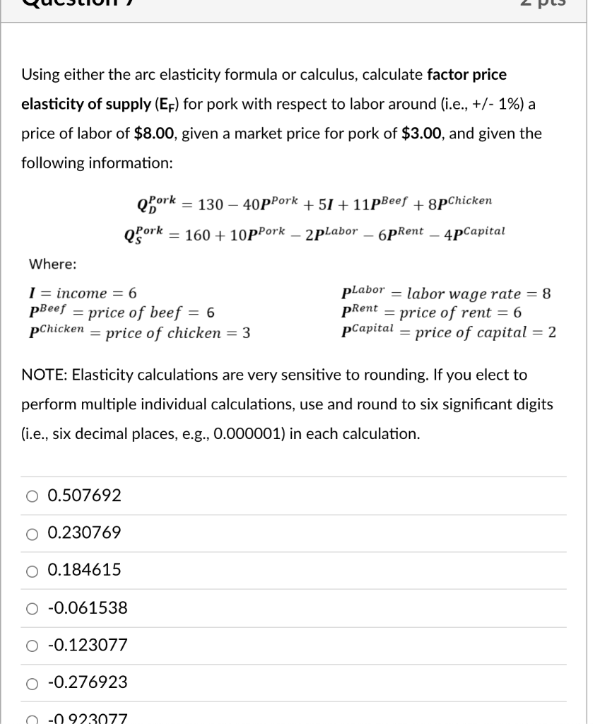 Solved Question 1 2 Pts Calculate Cross Price Elasticity
