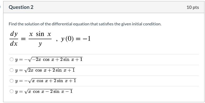 Solved Question 2 10 pts Find the solution of the | Chegg.com