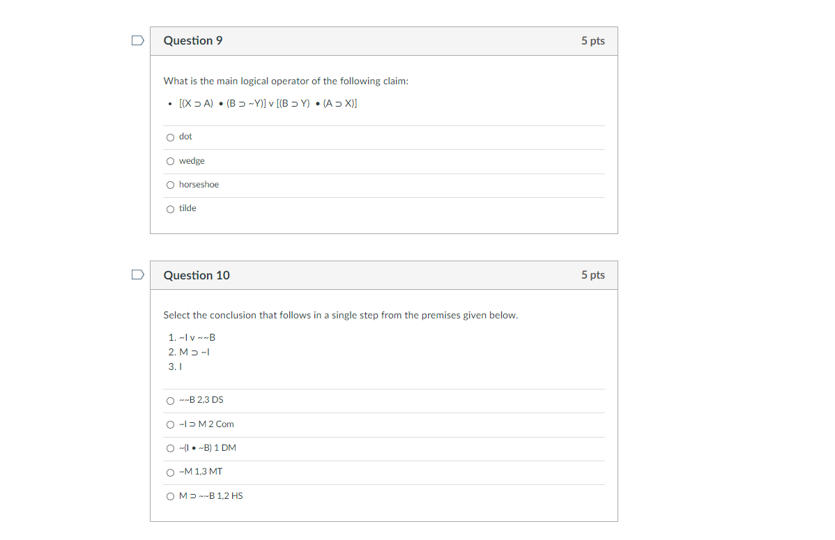 Solved Question 11 5 pts Select the conclusion that follows | Chegg.com