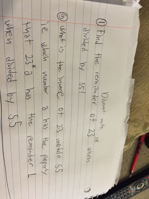 Solved Find The Remainder Of 23 When Divided By 55 What Is Chegg