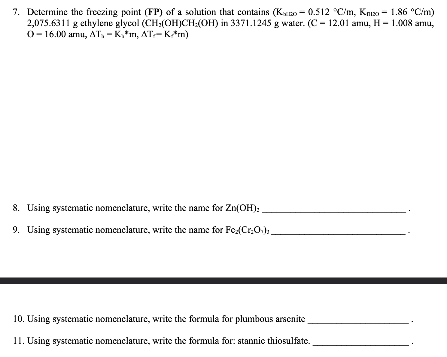 Solved Determine the freezing point (FP) ﻿of a solution that