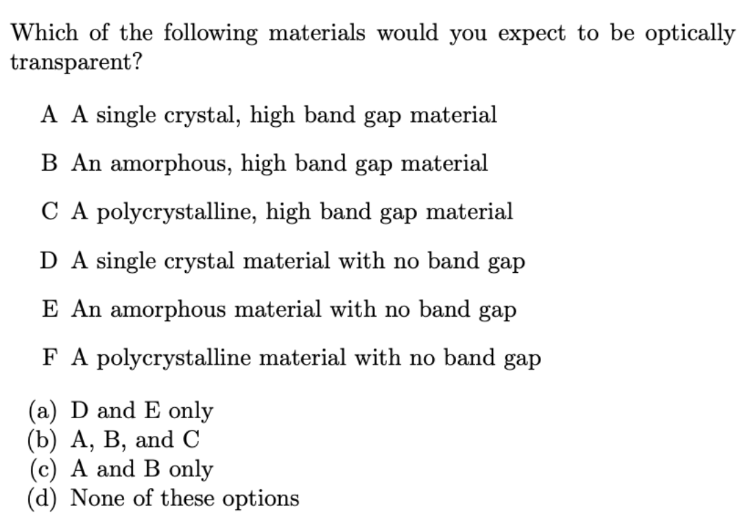 Solved Which of the following materials would you expect to | Chegg.com