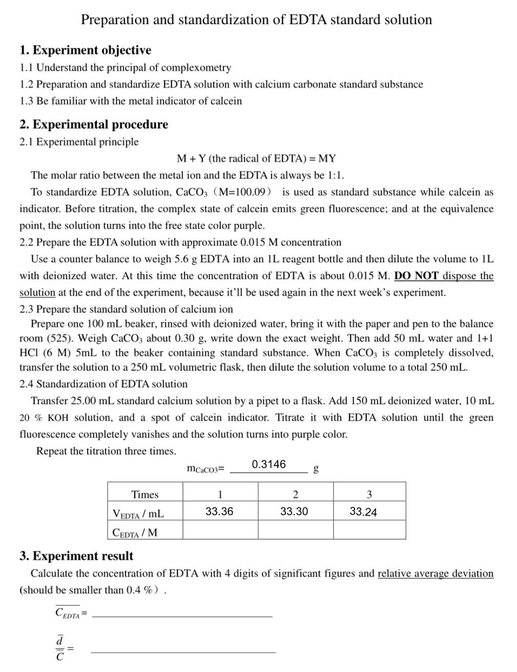 Solved Preparation And Standardization Of Edta Standard Chegg Com