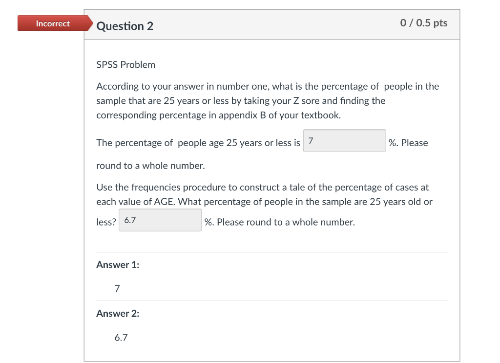 Incorrect Question 2 0/0.5 pts SPSS Problem According | Chegg.com