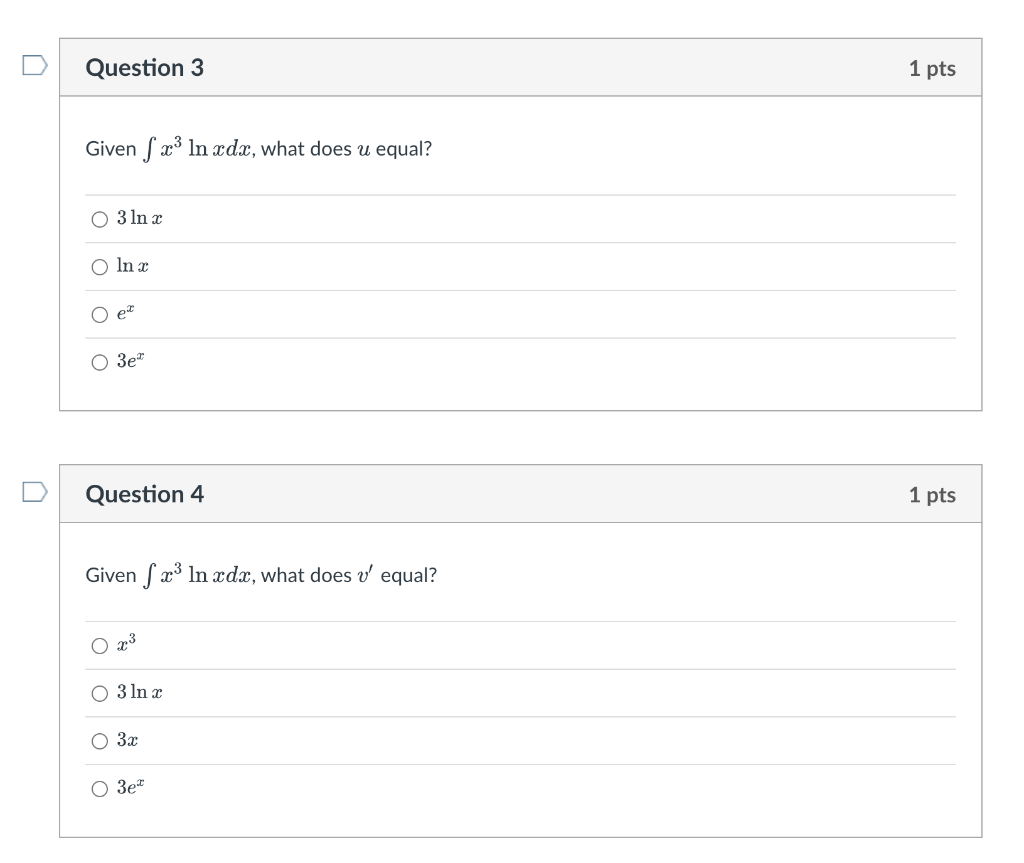 solved-question-3-1-pts-given-x3lnxdx-what-does-u-equal-chegg