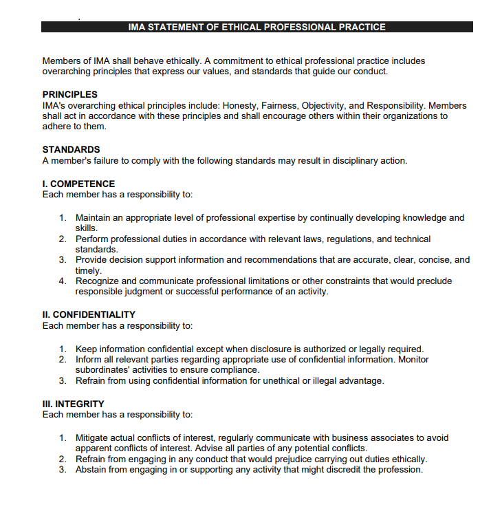 Answer should be based on Ethics Use IMA Statement | Chegg.com