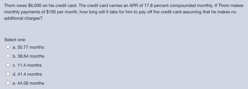 Solved Thom owes $6,000 on his credit card. The credit card | Chegg.com