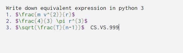 Solved Write down equivalent expression in python 3 1. | Chegg.com