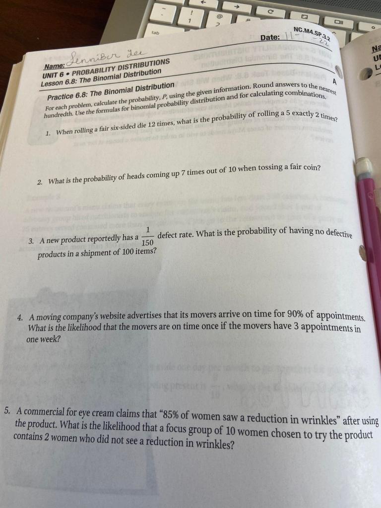 Solved Practice 6.8: The Binomial Distribution For each | Chegg.com