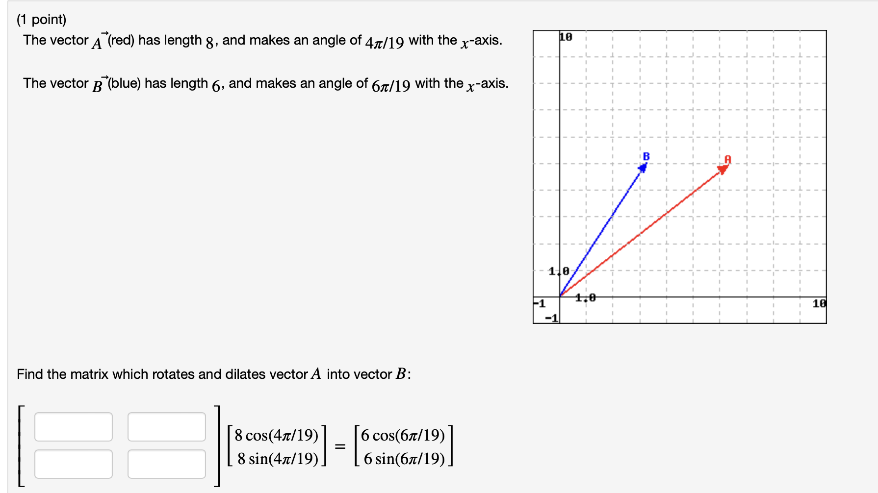 Solved (1 point) The vector A(red) has length 8 , and makes | Chegg.com