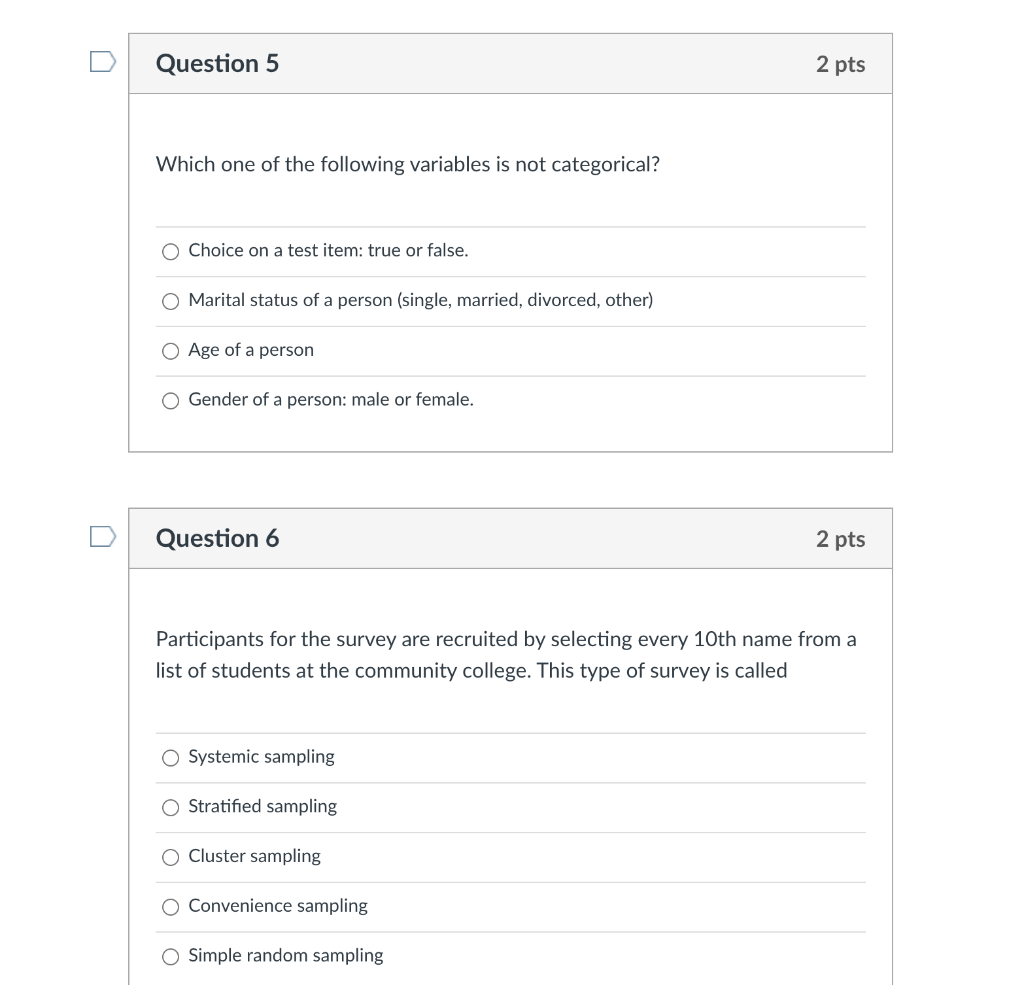 Solved U Question 5 2 pts Which one of the following | Chegg.com