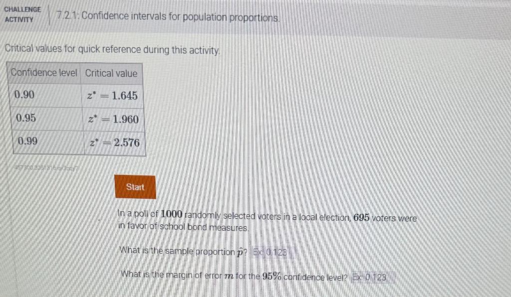 Solved CHALevge 721 Confidence intervals for population | Chegg.com