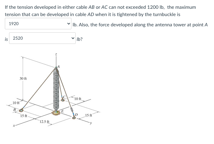 Solved If the tension developed in either cable AB or AC can | Chegg.com
