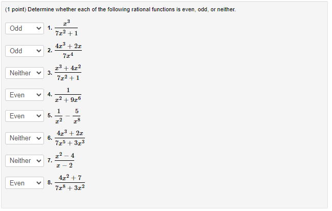 Solved (1 Point) Determine Whether Each Of The Following 