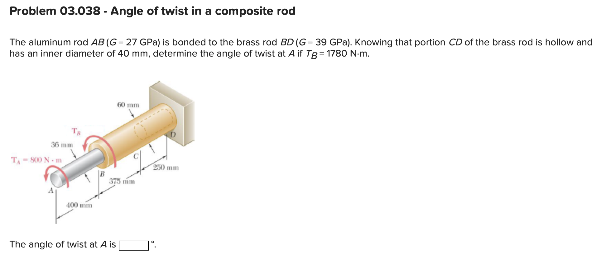 Solved Problem 03.038 - ﻿Angle of twist in a composite | Chegg.com