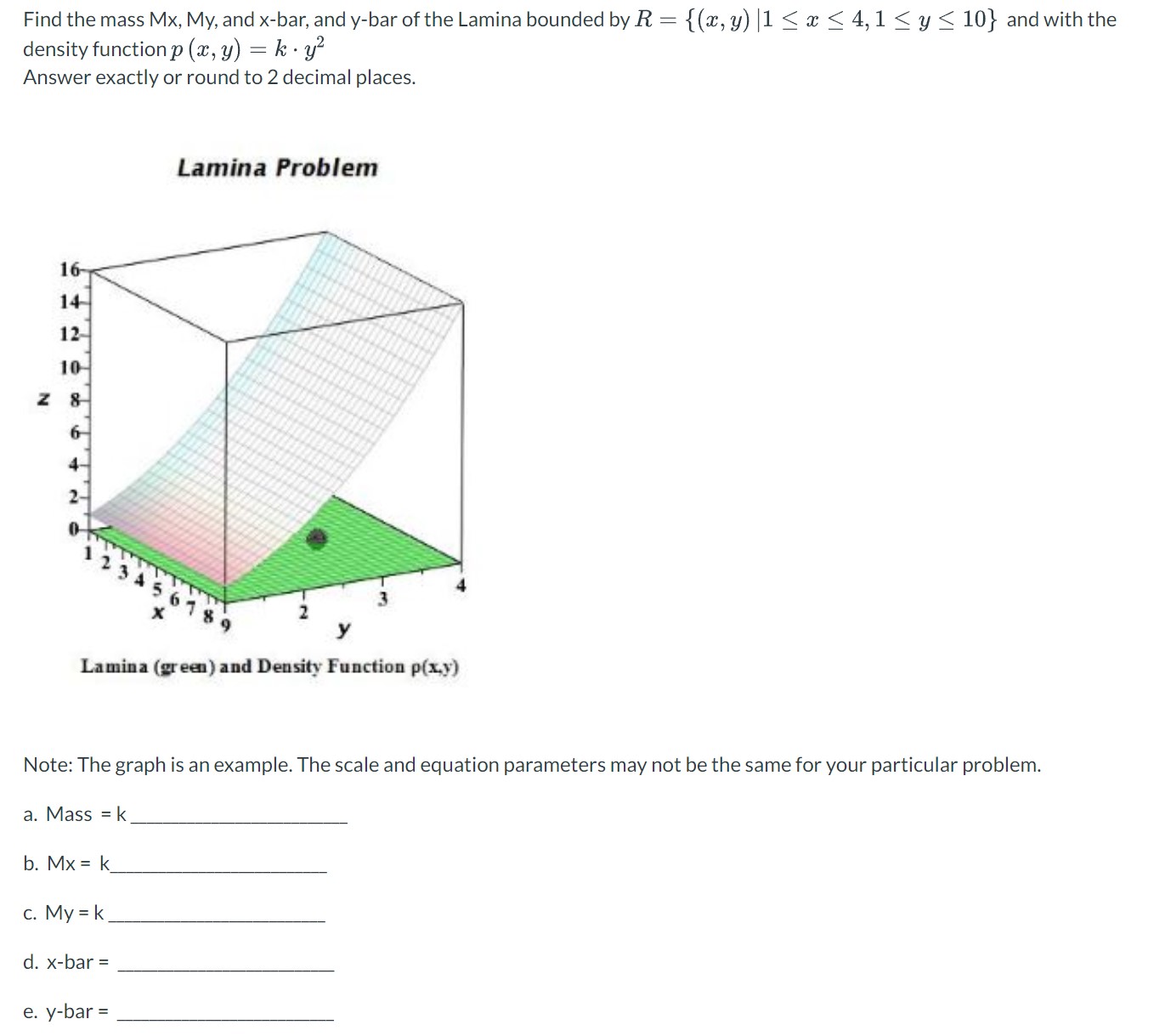 Solved Find the mass Mx, My, and xbar, and ybar of the