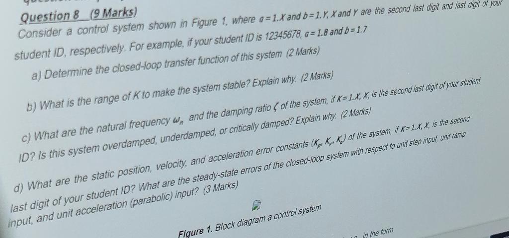 Solved Question 8 (9 Marks) Consider a control system shown | Chegg.com